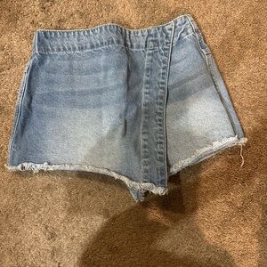 Casual Blue Denim Frayed Hem Skort